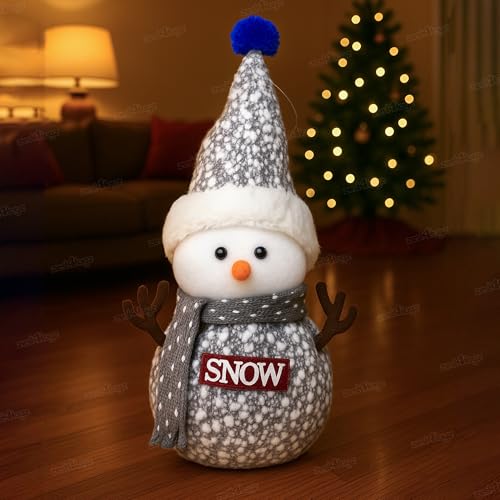 Image of Zest 4 Toyz Christmas Snowman Hanging Ornament Plush 1 Doll with Scarf Grey Hat Miniature Figure Christmas Decorations Santa Toy Items Party Supplies