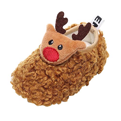 Infant Baby Boys Girls Slippers Non Slips Bottom Christmas Warm Winter Booties Stay On Newborn Crib House Shoes (Brown, 13)