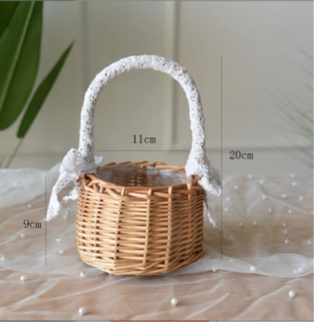 Picknickkorb Korb Picknick Rattan Griff Garten Beere Set Mädchen Home Hochzeitsdeko Spitze Outdoor(11 * 9 * 20cm)