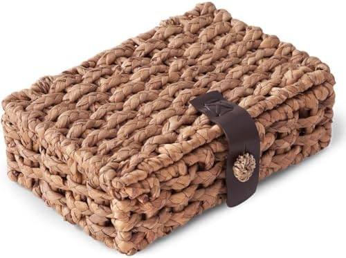Wicker Decorative Box with Lid, Water Hyacinth Woven Basket for S...