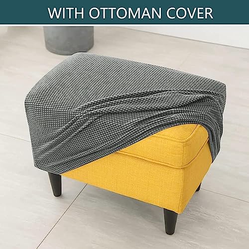 Funda elástica para sillón orejero extraíble que cubre otomana gris oscuro 6