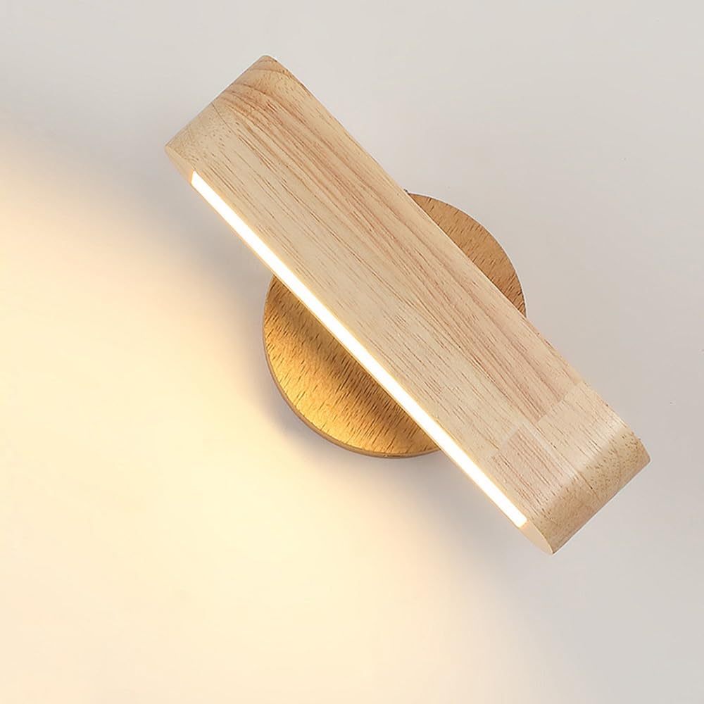 NHPJFDC Modern Minimalist Wall Sconce, LED Linear Bar Light, 3 Color Dimmable Solid Wood Walnut Oak Finish for Bedside Reading, Entryway Hallway, Nordic Japanese Home Decor Fixture.(Wood)