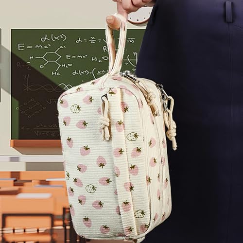 Image of Bluboon Big Capacity Pencil Case Pencil Pouch Pen Case School Supplies Cute Pencil Box Pencil Bag for Teen Girls Boys Women Man (Strawberry Pink white)