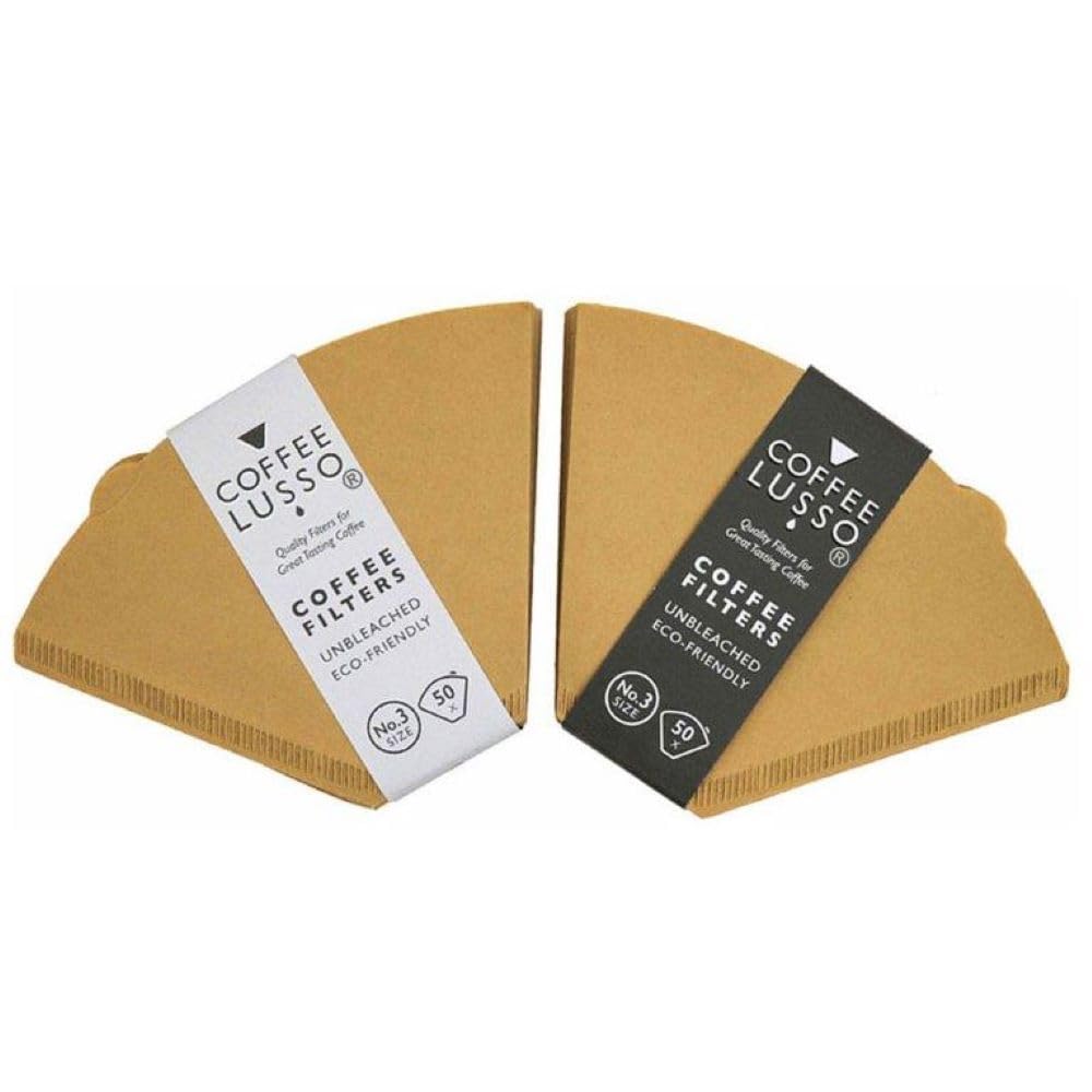 Size 3/No.3/102 Coffee Filter Papers by COFFEE LUSSO, Cone Shaped, Unbleached, Eco Friendly (100)