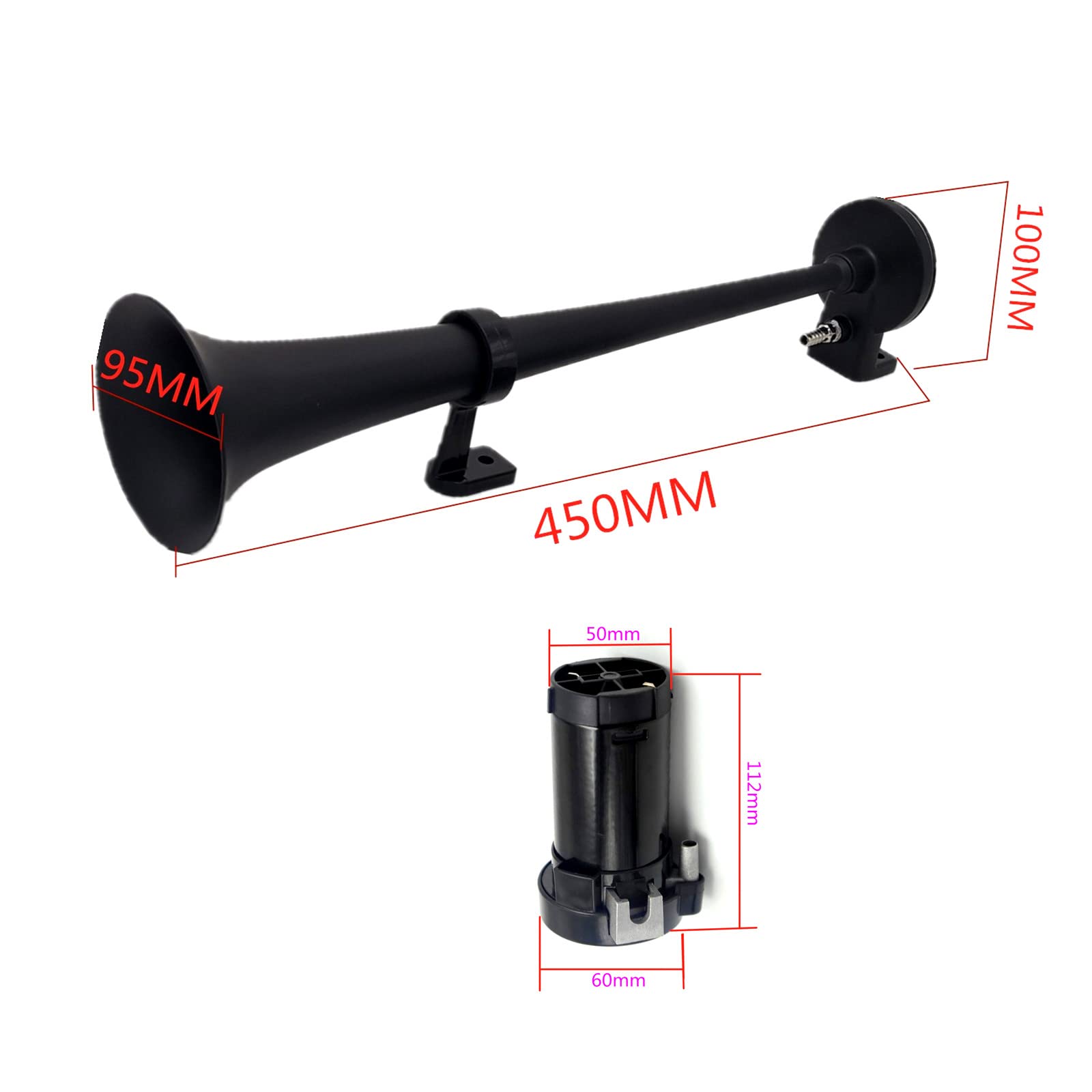 Clacson per auto 24V Car Horn 150DB Tromba ad aria Tromba elettrica 45cm Clacson Cromo Zinco Nero Tromba per camion con compressore pompa dell'aria Air Horn per 24V camion van moto barca ecc