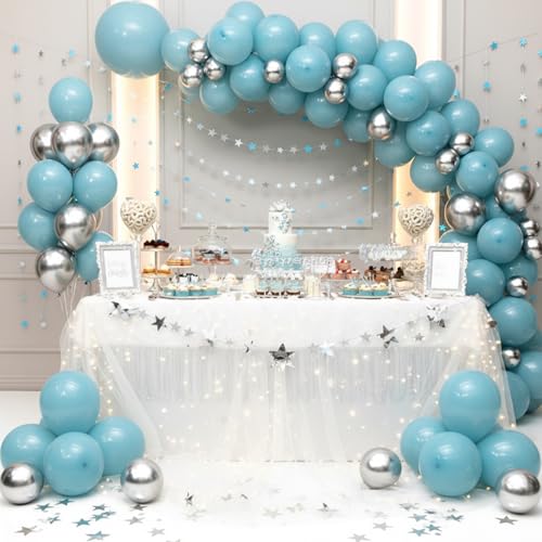 Image of RUBFAC 129pcs Dusty Blue Balloons Different Sizes 18 12 10 5 Inch Latex Haze Blue Balloon Garland Arch for Party Decoration Birthday Wedding Engagements Anniversary Baby Shower Party Supplies