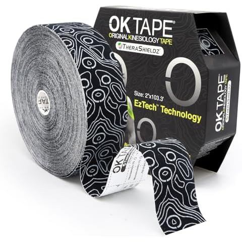 OK TAPE Kinesiology Tape Bulk 103Feet, Pro Adhesive, Water-Resistant k Tape, Elastic Athletic Tape, Latex Free, Uncut, Black Cover