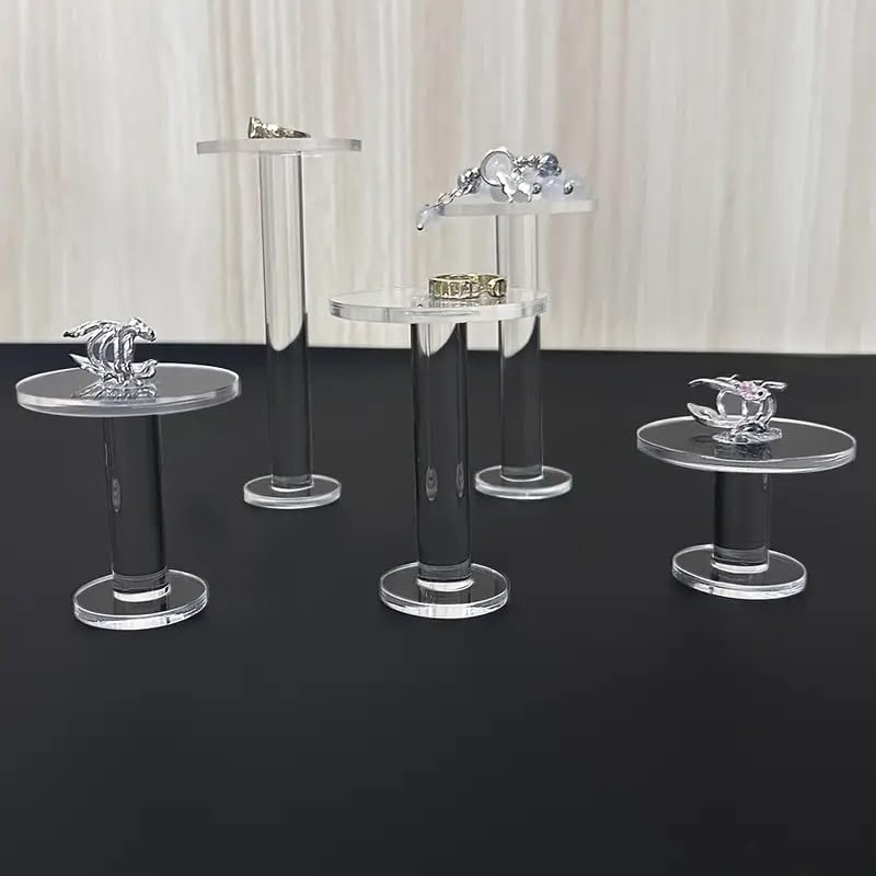 SLASA 5-Pack Clear Round Acrylic Display Stands Transparent Risers for Cosmetics Perfumes Jewelry Watches & Small Model Collectibles