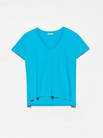 DILVIN Kadın V Yaka Basic T-shirt Kısa Kollu Pamuklu Günlük Yazlık Tişört