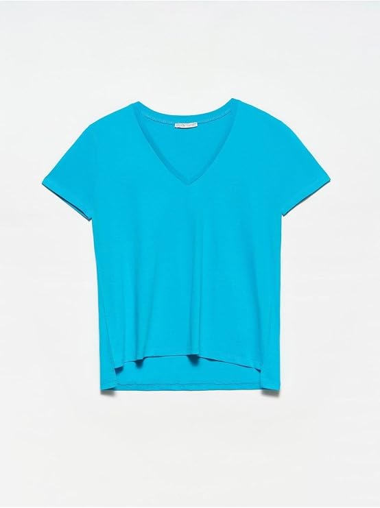 DILVIN Kadın V Yaka Basic T-shirt Kısa Kollu Pamuklu Günlük Yazlık Tişört