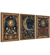 Palette Dreams 3 Pieces Dark Academia Canvas Wall Art, Gothic Flower Sun Moon Art Wall Decor, Wit...