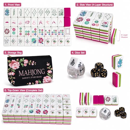 Set de Fichas de Mahjong Americano Rosa con Bolsa miniatura 2