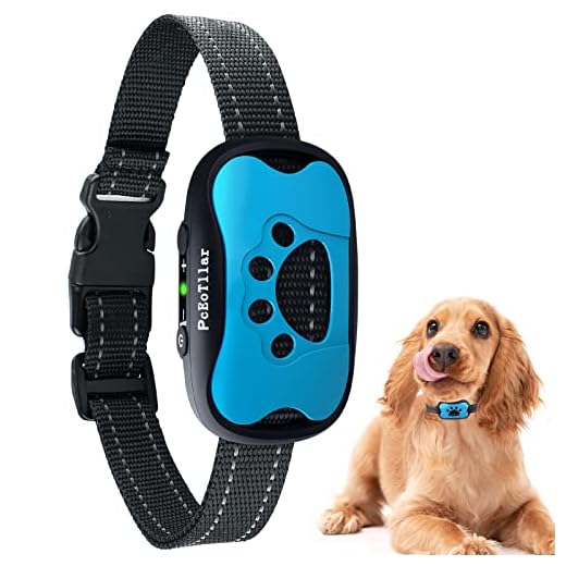 Collier Anti aboiement Chien, Rechargeable Collier Anti aboiement pour Petit Moyen Grand Chien, Intelligente Collier Dressage avec 2 Modes Vibration et Son 7 Niveaux de Sensibilité, Bleu