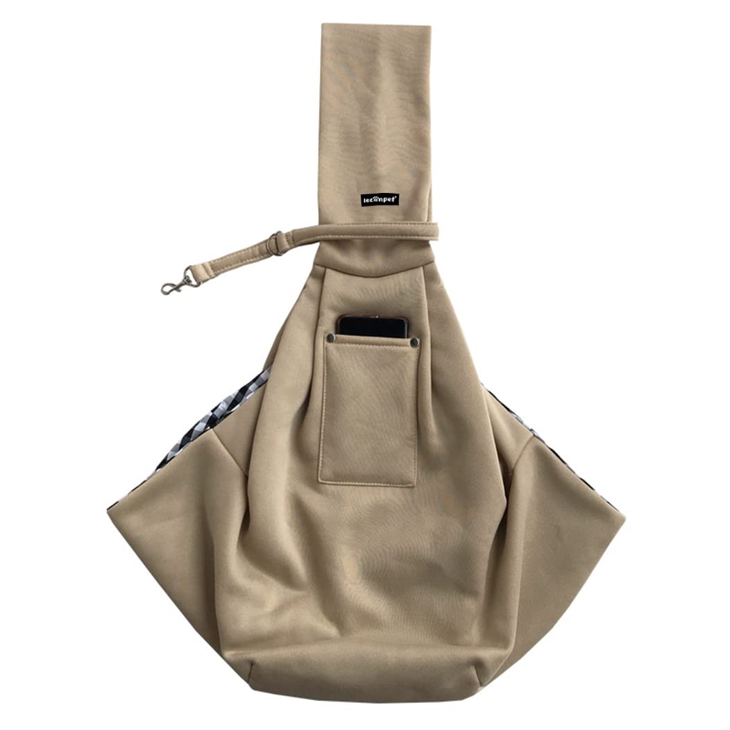 Leconpet Dog Sling Carrier Shoulder Bag for Pets with Mobile Phone Pocket Safety Buckle Security Lock, Suitable for Puppy, Small Dogs, and Cats for Outdoor Travel (Khaki) — image 1