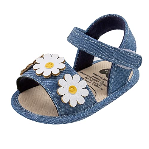 Generic Infant Boys Girls Open Toe Denim Shoes First Walke𝐫 Shoes Summer Sandals with Flower Newborn Crib Dress Shoes
