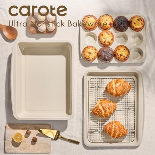 Image of CAROTE 49pcs Pots and Pans Set, Ceramic Cookware Set with Detachable Handle | Baking Pans Set, Knife Set, Non Stick, Induction Compatible, Dishwasher& Oven Safe, Space Saving, for Kitchen /RV /Camping