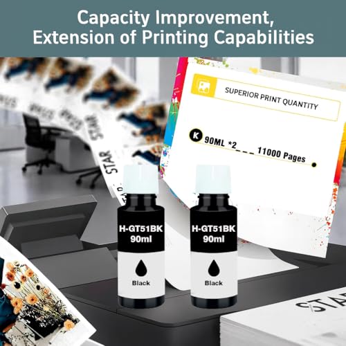 Image of KOSH Refill Ink Bottle Compatible for HP Deskjet 5810,5811,5820,5821,5822, Inktank Wireless 310,315,316,319,410,415,416,419,Smart Tank 115,500,510,515,516,720,750,790 Printers (2, GT51 90MLx 2)