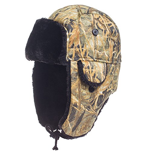 Winter Camo Trapper Hunting Hat Aviator Fur Warm Ushanka Russian Trooper Ski Snow Eskimo Hat Ear Flaps Cold Weather