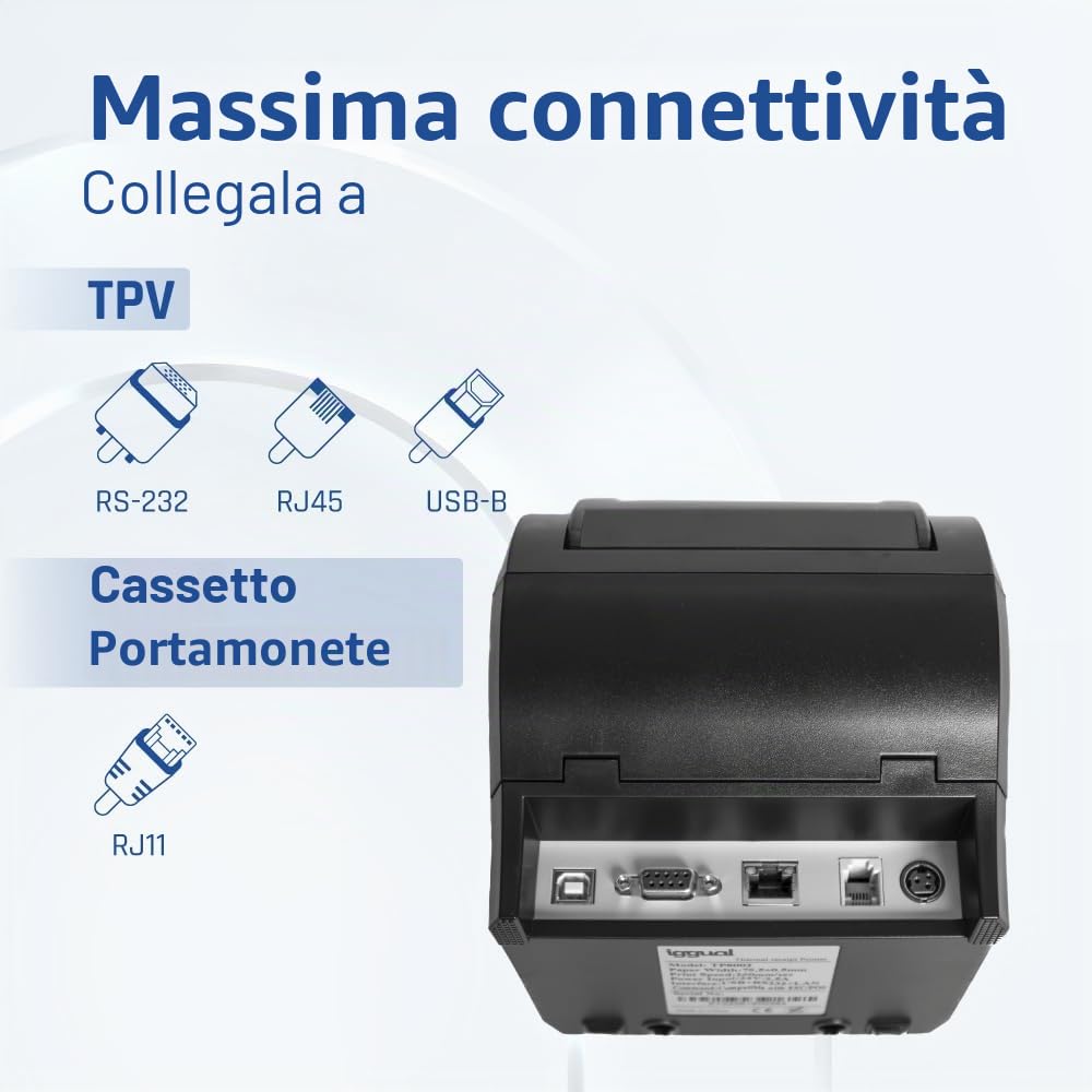 iggual S0228519 Stampante Termica Tp8002, 203 Dpi, Nero