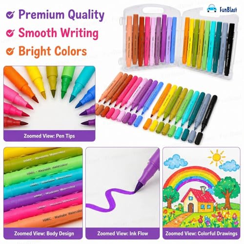 Image of FunBlast Washable Watercolor Pens Set - Pack of 18 Pcs; Colouring Kit Art Markers Colour Sketch Pens Set Kids Artists Sketching Drawing Materials Craft Supplies Return Gift