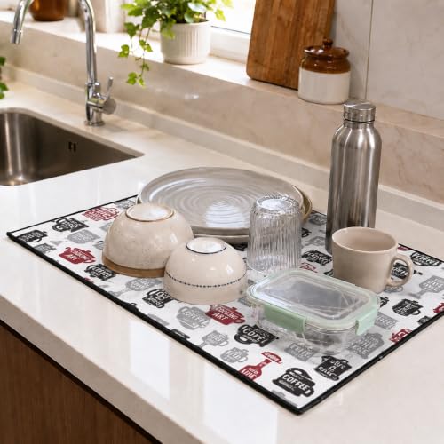 Image of Cutting EDGE Microfiber Dish Drying Mat - Water Absorbent & Reversible for Kitchen Utensils, Counter Top, Sink (Pack of 2, 50CM X 38CM - White)