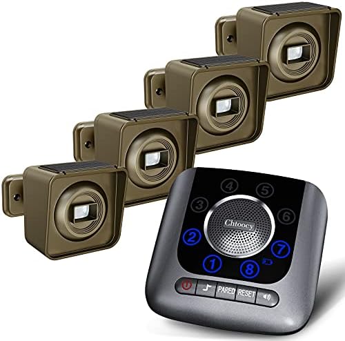 Solar Driveway Alarm Wireless Long Range Weatherproof, Easy Use Upgrade Design Perimeter Gate Alarm System and 3000ft Expandable Rechargeable Outdoor Driveway Moiton Sensor Alert-4 Sensor 1 Receiver