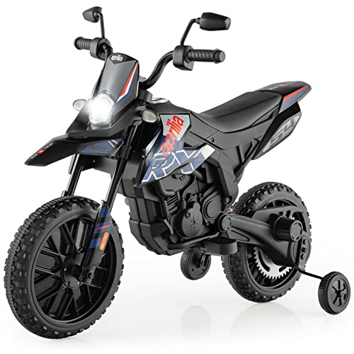 COSTWAY Aprilia Elektro Motorrad Kinder, 12V Kindermotorrad mit Stützrädern & Musik & Scheinwerfer, 5,5-6 km/h, geeignet für Kinder von 3 bis 8 Jahren (Blau)