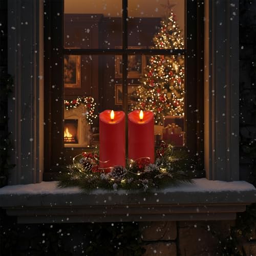 Image of Homemory Burgundy Flameless Candles, Waterproof Flickering Candles, Outdoor Battery Operated LED Pillar Candles with Remote Timer, Electric Fake Plastic Candles, Red, Christmas Decor, 3 inch x 8 inch8 inch