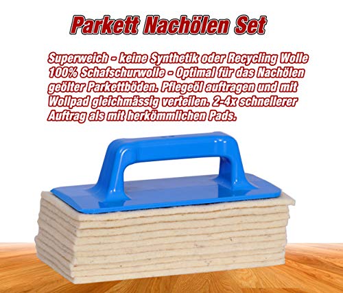 Greenwood Soft-Sheep Hand-Padhalter Pro mit 10 Wollpads - zum Nachölen & Pflegen von Parkett, Marmor, Granit - Parkett-Pflege Oil Polierpads inkl. Handhalter Pro