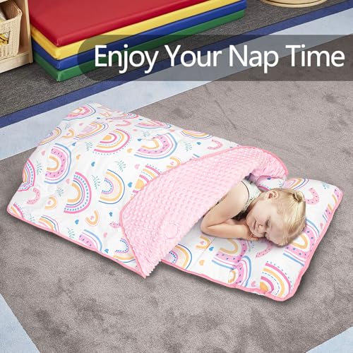Image of Primlect Toddler Nap Mat Extra Large Thickened 55''x35'', Soft Sleeping Bag with Detachable Minky Blanket and Pillow, Portable for Daycare, Preschool, Kindergarten, Travel, Boys and Girls