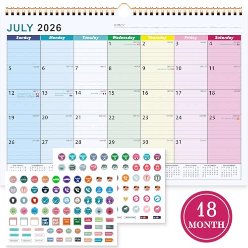 Benjia Desk Calendar 2026 Academic Year to 2027 July 2026 to December 2027 18 Months Large Desktop Wall Calendar With Copper Coil Planner Stickers (A4 Colorful)