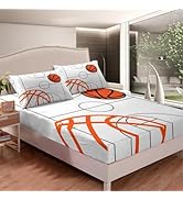 jejeloiu Football Fitted Sheet Queen Size Kids Football Court Bedding Set for Boys Girls Teens Sp...