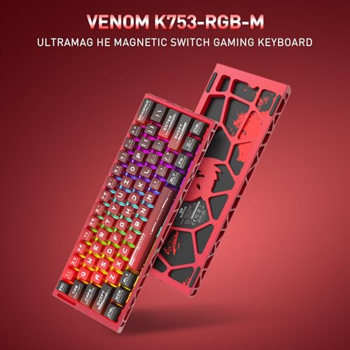 Image of Redragon K753 HE Rapid Trigger Gaming Keyboard, 60% 61 Keys Wired Mechanical Keyboard w /Hype-Red Hollowed-Out Aluminum Base, Next-Gen UltraMag 100% POM Silky Rappid Trigger Magnetic Switch
