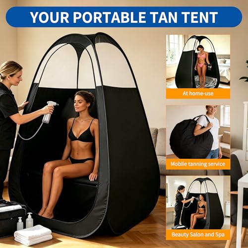 Image of 9-in-1 Large Deluxe Spray Tan Tent with Tan Spray Tanning Essentials Kit, Pop Up Portable Professional Mobile Self Tanning Tent Booth with Carry Bag & Waterproof Floor