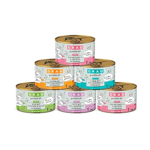 GRAU – das Original – Nassfutter für Hunde - Mischtray Hund Menü Generation Pet, 6er Pack (6 x 200 g), Mix aus verschiedenen Menüs