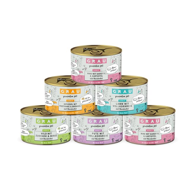 GRAU – das Original – Nassfutter für Hunde - Mischtray Hund Menü Generation Pet, 6er Pack (6 x 200 g), Mix aus verschiedenen Menüs
