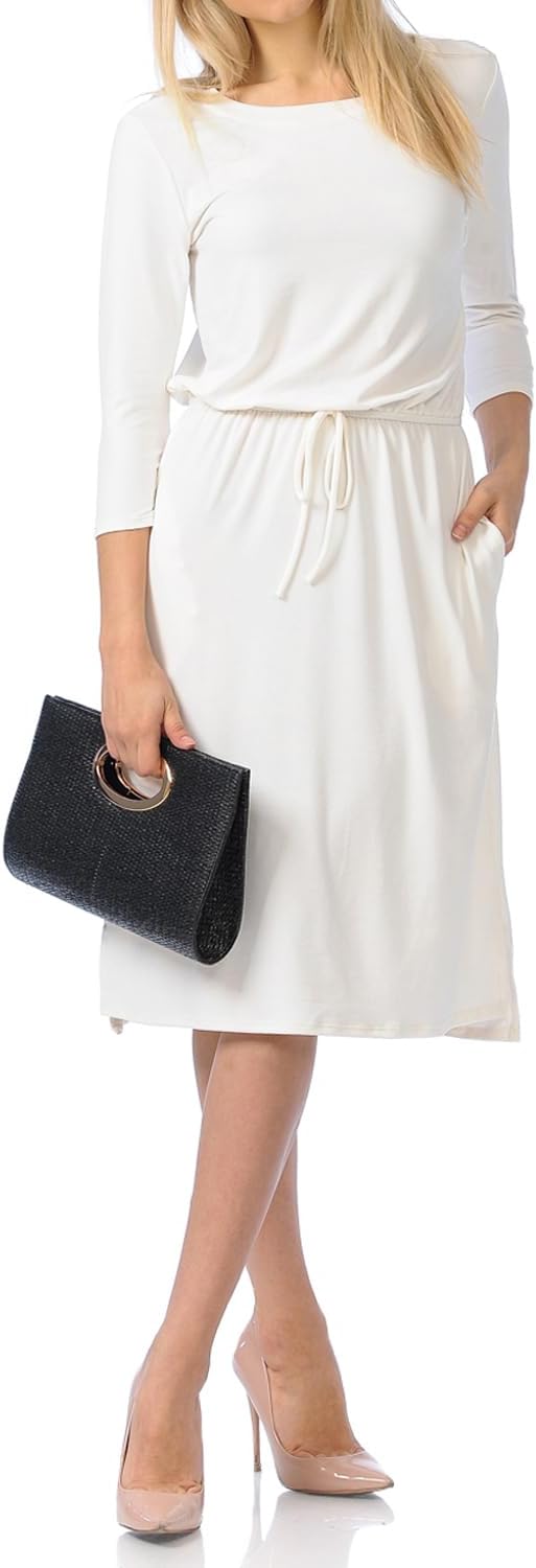 iconic luxe Women's Relaxed Midi Dress with Elastic Waist