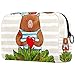 Trousse de Maquillage pour Femmes, Petite Pochette de Maquillage, Sacs de Voyage pour Articles de Toilette - Ours Coeur Jouet Pattes Dessin animé Feuilles forêt