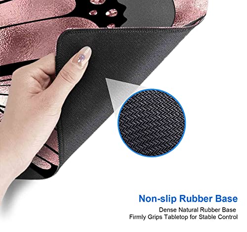 Image of IMAYONDIA Gaming Mouse Pad for Women, Large Non-Slip Rubber Base Mousepad with Stitched Edges, Keyboard Mouse Mat Desk Pad for Work, Game, Office, 31.5x11.8 Inch - Rose Gold Glitter Foil Butterfly