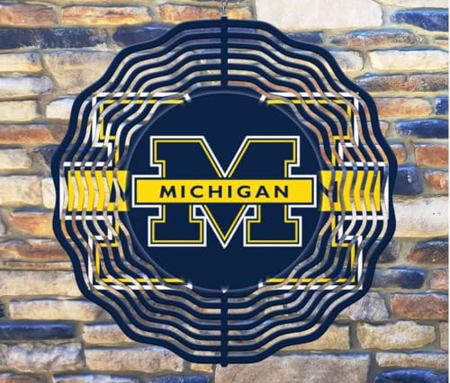 Liberty Flags & Gifts 8 Inch Michigan Football Basketball Sports Hanging Wind Spinner Yard Decor Aluminum Sublimated Garden Art Indoor Outdoor 3D Kinetic 8rws-131, Blue