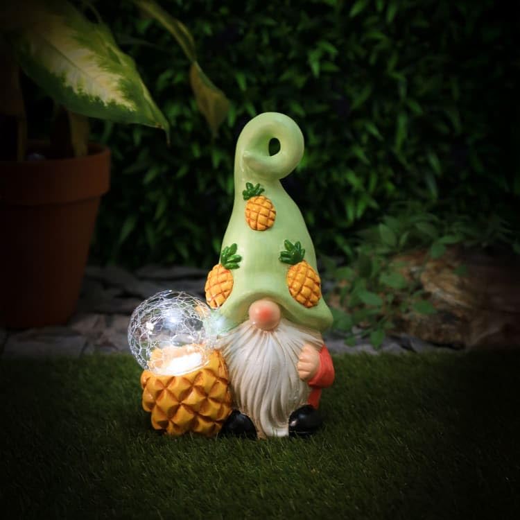 New Adorable Solar Powered Garden Gonk with Fruit – LED Light Up Outdoor Gnome Ornament, Auto On at Dusk, Cool White LED Outdoor Garden Decor-A41 (Pineapple)
