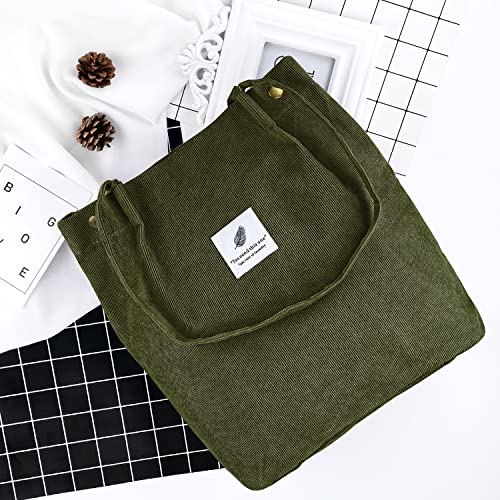 Image of Ayieyill Corduroy Tote Bag for Women Canvas Shoulder Cord Purse with Inner Pocket