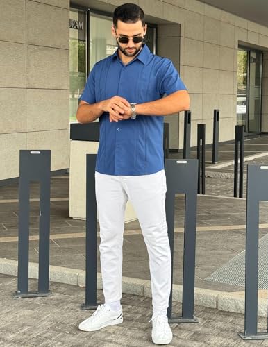 Image of COOFANDY Mens Cuban Guayabera Shirt Short Sleeve Button Down Shirts Summer Beach Vacation Shirts