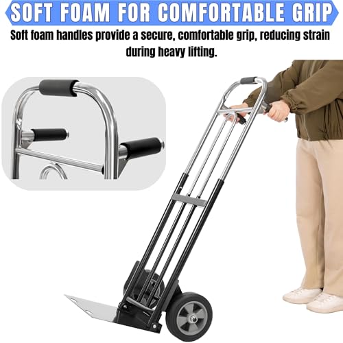 image for IRONPOW Folding Hand Truck Dolly - 600 LB Capacity, Heavy-Duty Wheels 