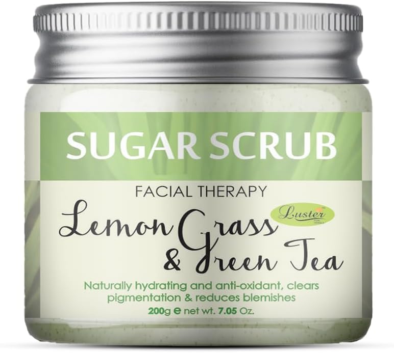 Luster Lemon Grass & Green Tea Sugar Scrub | Clear Pigmentation | Reduces Blemishes | Made With Natural Extracts | Sugar Scrub For Women & Men | Paraben & Sulfate Free - 200 g