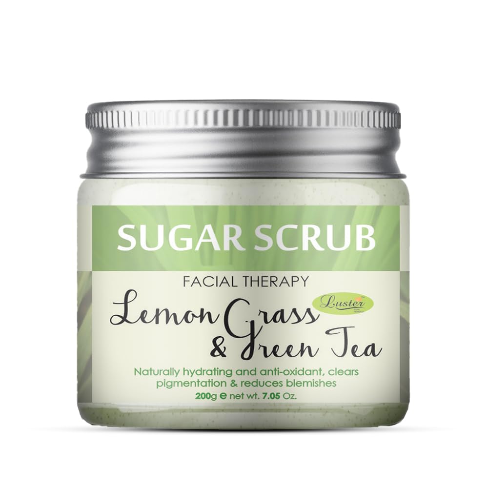 Luster Lemon Grass & Green Tea Sugar Scrub | Clear Pigmentation | Reduces Blemishes | Made With Natural Extracts | Sugar Scrub For Women & Men | Paraben & Sulfate Free - 200 g