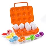 Hhyn Matching Eggs, Shapes and Colors Educational Toys Set Puzzle Sorting Eggs Game Improve Motor Skills, Age 3+, Set of 12 Eggs