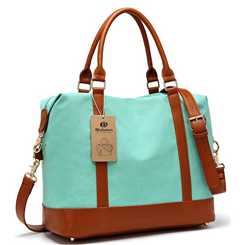 Women Ladies Canvas Travel Weekender Bag Overnight Carry-on Tote Shoulder Bag Duffel in Trolley Handle (Mint Green)