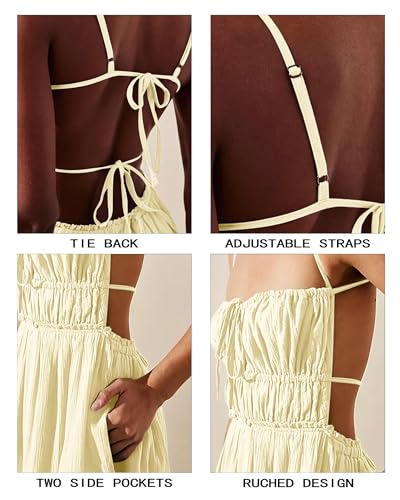 Image of VIUTIL Flowy Maxi Dress for Women Summer Cotton Backless Beach Long Dress with Pockets 2026