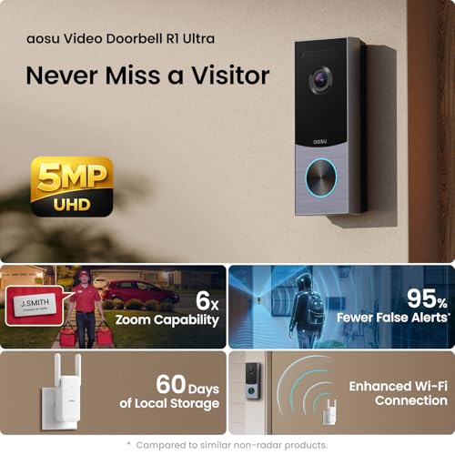 aosu 3K Battery Video Doorbell Wireless, Radar Detection, 8G Local, 5G Wifi - Image 2